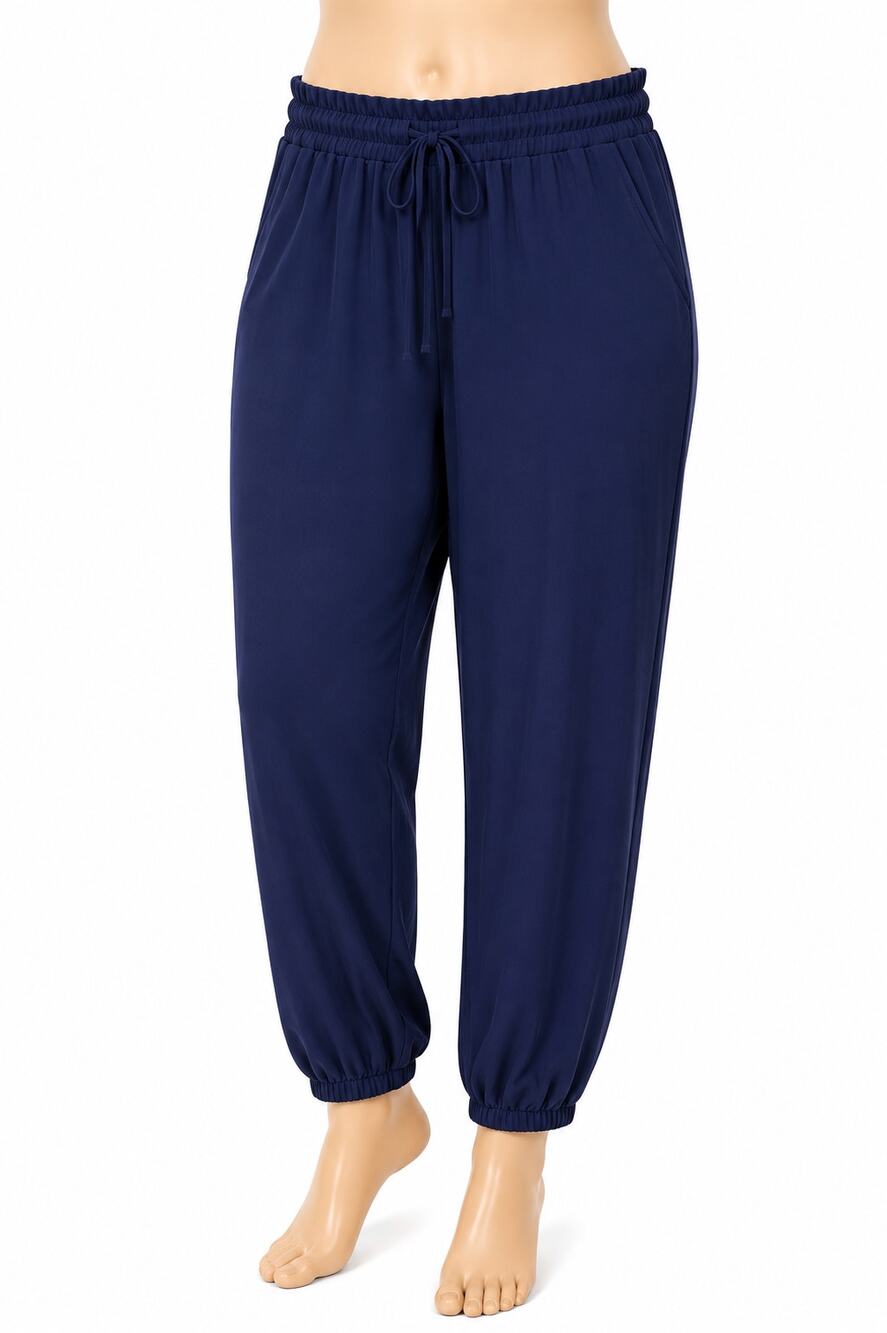 Women's Plus Size Emery Rose 1XL Navy Blue Pull-On's Elastic Ankle Drawstring